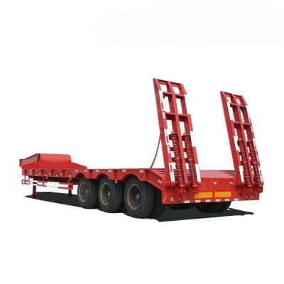 China Truck Trailer 20ft 40ft 2 Axles 3Axles Lowbed Flat Bed Lowboy Extendable Truck Semi Trailer for sale