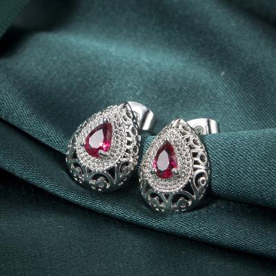 China BOHEMIA New Arrival Valentine Gifts Red Earrings With Blue Cubic Zirconia Water Drop Ear Studs Earrings Fashion Jewelry For Women for sale