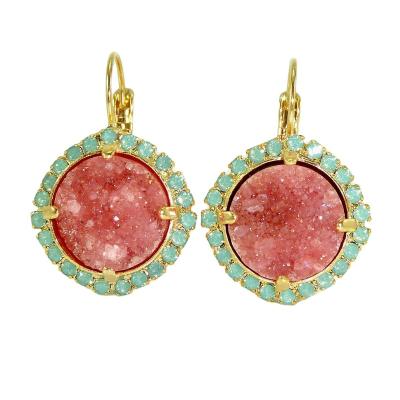 China Trendy retro fashion high quality new style shiny pink color and diamond personality accessories of the girl's inlaid earrings for sale