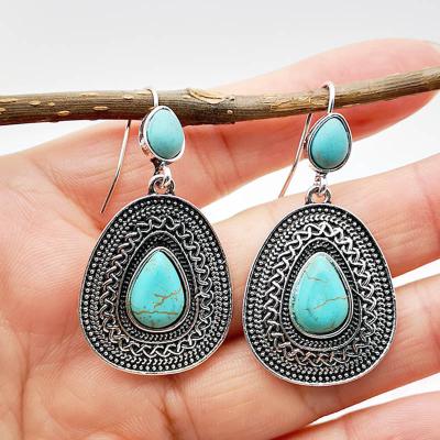 China New Fashion Women Boho Vintage Ladies Earrings Hypoallergenic Casual Drop Earrings For Party Banquet Pendientes De Turquesa for sale