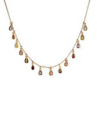 China advance & nickel & 2020 New Chrome Water Drop Bohomia Free Style Colorful CZ Gemstones Rose Gold Color Charming Necklace Chain for sale