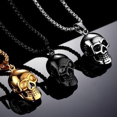 China Skull Punk Style Fashion Men's Necklace Factory Custom Dark Street Style Black Zinc Alloy Skull Necklace Caveira Trend for sale