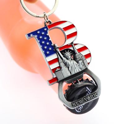 China Letter Beer Bottle Opener New York Travel Souvenirs Zinc Alloy Ex-factory Custom Metal Enamel Key Chain for sale