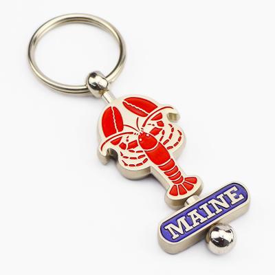 China Customization Zinc Alloy Lobster Shape Key Chain Tourist Souvenirs Metal Spinning Key Chain for sale