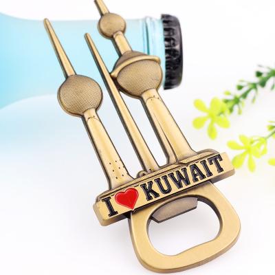 China Viable Wholesale Hot Products Customized Custom Kuwait Souvenirs Metal Magnetic Bottle Opener Fridge Magnet for sale