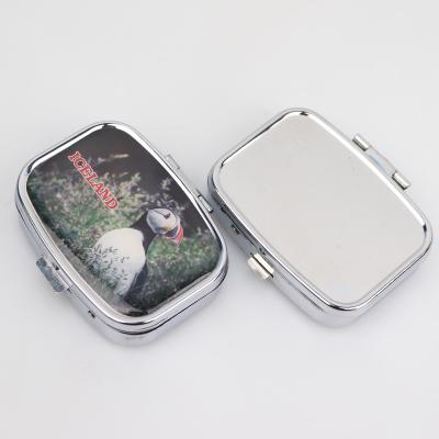 China Custom Home Decoration OEM Different Shape Travel Souvenir Portable Mini Metal Blank Pill Box With Mirror for sale