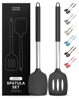 China Silicone Kitchen Spatulas Cooking Utensils Black 2 Pack- Stainless Steel and Silicone Spatula, Spatulas Silicone Heat Resistant for sale