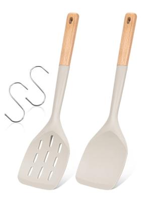 China Sustainable Pack of 2 Silicone Spatula, Non Stick Cooking Utensil Set Stainless Steel Handle Kitchen Serving (Khaki) for sale