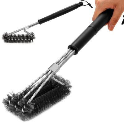 China Metal Barbecue Cleaning Brush, Stainless Steel Grill Grate Cleaner, Safe Wire Scrubber, 3 in 1 Bristles BBQ Brush for sale