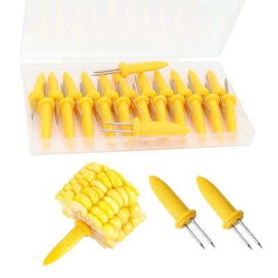 China 24 Pack Stainless Steel Corn Holders, Corn on The Grill, Corn on The Cob Skewers, Double Fork Sweet Corn Seat KT002 for sale