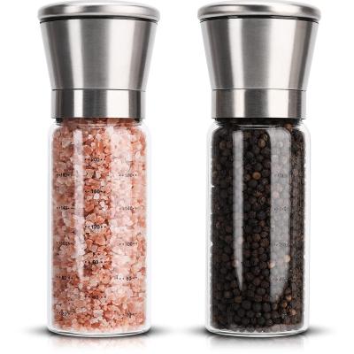 China Sustainable Upgraded Salt And Pepper Grinder Set Of 2, Stainless Steel Pepper Grinder, High Strength Glass Sea Salt And Pepper Shakers with for sale