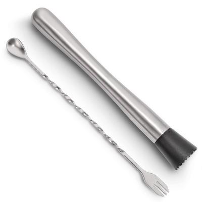 China Disposable 10 Inch Stainless Steel Cocktail Muddler and Mixing Spoon Home Bar Tool Set Create Delicious Mojitos and Fruit Based Drinks for sale