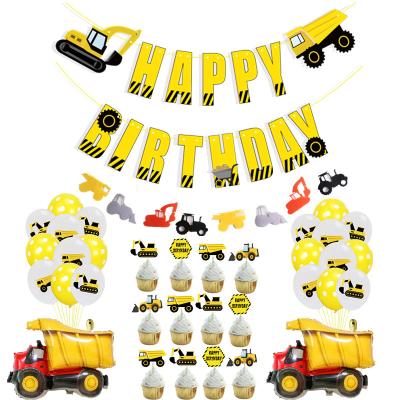 China 2021 Excavator Car Excavator New Arrival Boy Theme Birthday Party Decoration Car Foil Balloon And Banner for sale