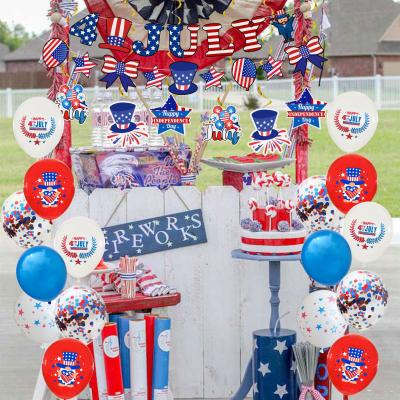 China Foldable Happy 4th of July Party Banner Set with Cake Topper and Spiral Hanging Decoration for Presidents Day Memorial Day for sale