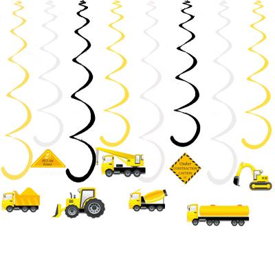 China 2021 New DIY Excavator Truck Kids Birthday Party Decoration Cartoon Eco-friendly Hanging Swirls for sale