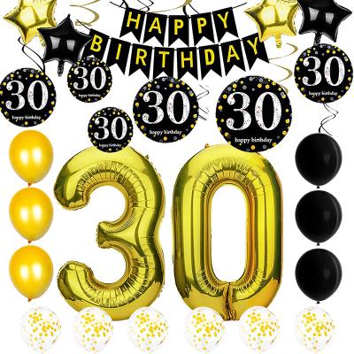 China Latex Black Gold Birthday Decorations Number 30th Fortieth Fiftieth Foil Balloon Happy Birthday Balloon Birthday Party Supplies for sale