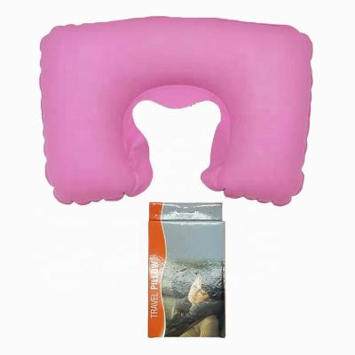 China Cheap Anti-Apnea PVC Flocking U Shape Inflatable Camping Travel Neck Pillow for sale