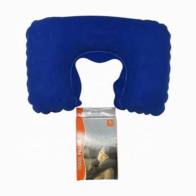 China Cheap Anti-Apnea PVC Flocking U Shape Inflatable Camping Travel Neck Pillow for sale