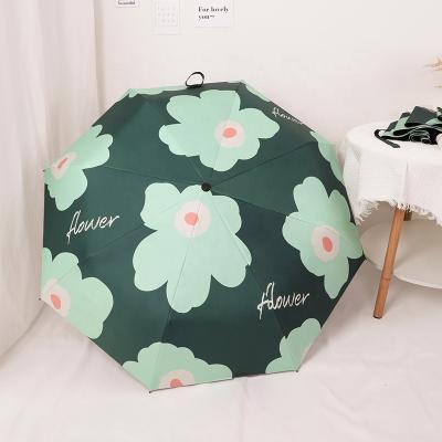 China Flower flower automatic Umbrella  Sunny and Rainy   Windproof 3 Fold Umbrellas Tiny Portable Folding Rain Foldable Umbrellas for sale