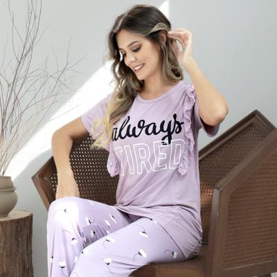 China QUICK DRY Women's Pajamas Set Round Collars Short Sleeve Casual Home Pants Nightgown Plus Size Sleepwear Comfortable Breathable Pajamas for sale