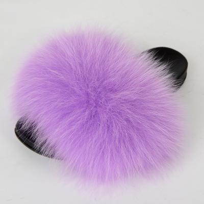 China Fashion Trend Street Shoes Real Plush Outdoor Slides Luxurious Fox Fur Colorful Open-toed Slippers for sale