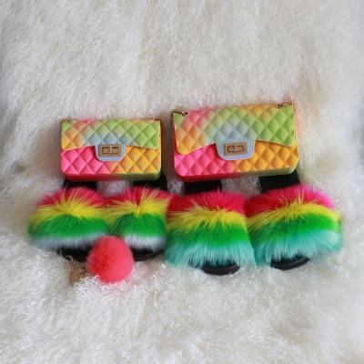 China Fashion Trend New Arrival Faux Fur Slipper Jelly Mommy And Me Bags Zippers for sale