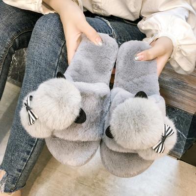 China Latest Fashion Trend Design Autumn Winter Fur Indoor Slippers Tassel Plush Women Sandals for sale