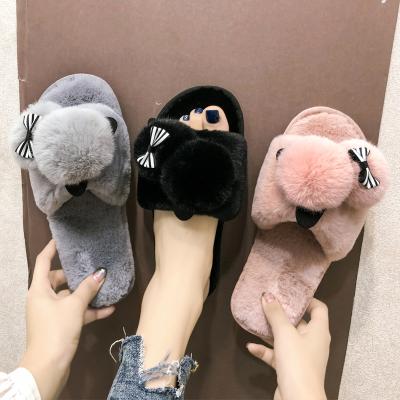 China New Fashion Trend Tassel Faux Fur Indoor Sandals Open Toe Flat Women's Slippers for sale