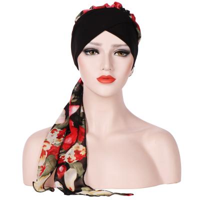 China Chiffon long scarf boho girls turban floral print head turbans muslim hijab custom headwear for sale