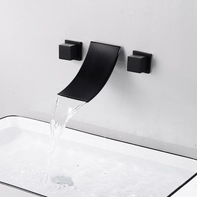 China Brass Metered Bathroom Faucet Wall Mounted Three-hole Concealed Basin Faucets Black Faucet for sale