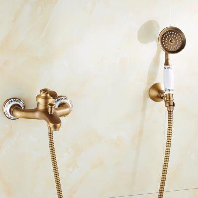 China 2021 Brass Wall Mounted Sliding Bar Antique Bathroom Shower Faucet Being Set With Hand Shower for sale