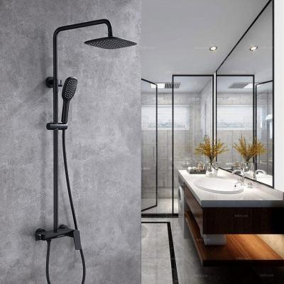 China With Brass Matt Black Shower Faucet Column Bathroom Set Slide Bar Bath Shower Faucets Rainfall Shower Faucet Column for sale