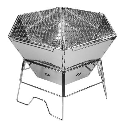 China Hexagonal frame of camping fire table stainless steel portable outdoor wood burning stove barbecue folding portable barbecue grill bbq grill for sale