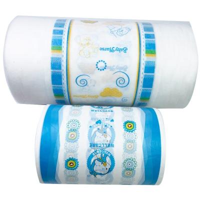 China Printed hydrophobic nonwoven fabric laminated with breathable PE film backsheet for baby diapers raw material for sale