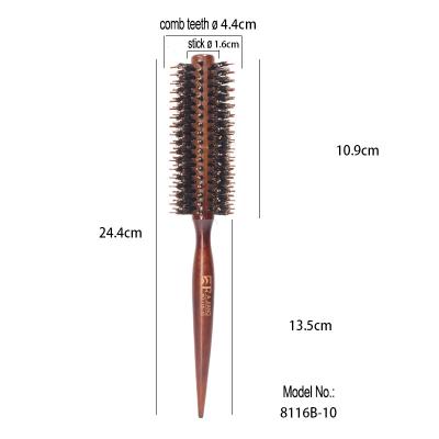 China Professional Salon Use 8116B-10 Pin Tail Natural Boar Bristle Round Hair Comb Barber Hair Curler Brush Wood for sale