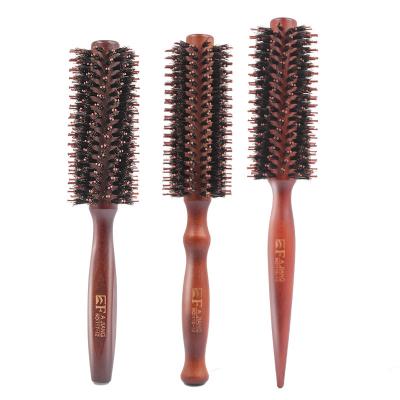 China Barber Pin Tail Natural Boar Bristle Wooden Round Hair Comb Circle Brush Curler Professional Hair Salon Use for sale