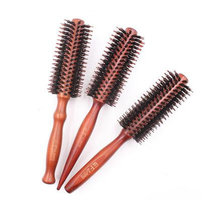 China Barber Natural Boar Bristle Wood Round Hair Curler Brush Circle Hair Comb Professional Salon Use for sale