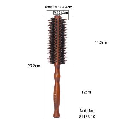 China Salon 100% Barber 8118B-10 Boar Bristle Wood Round Hair Brush Professional Natural Straight Hair Comb Round Handle for sale