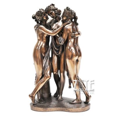 China Europe Handwork Art Three Graces Bronze Sculpture Woman Indoor Life Size Nude Lady Statue for sale