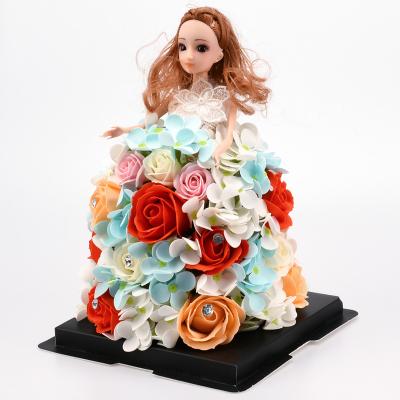 China New Arrivals Cute Valentine's Day Top Grade Rose Soap Flower Doll Artificial Flowers For Girls Gift for sale