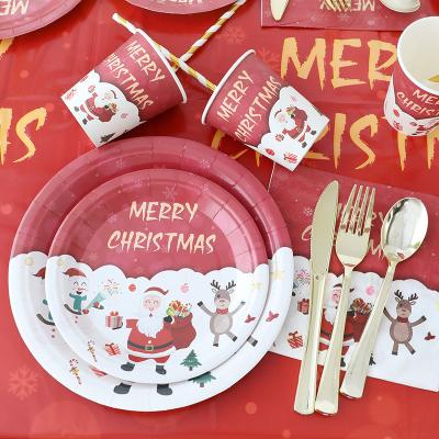 China Festival Decoration Christmas Decoration Cutlery Paper Plate Party Decoration Disposable Christmas Tableware Set for sale