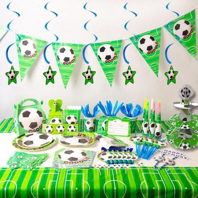 China Birthday Party Decoration Grade Green Football Birthday Party Theme Paper Plate Paper Cup Tableware Set for sale