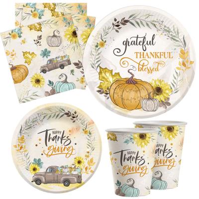 China Top Grade Supplies Pumpkin Party Thanksgiving Festival Decoration Autumn Theme Disposable Tableware Set for sale