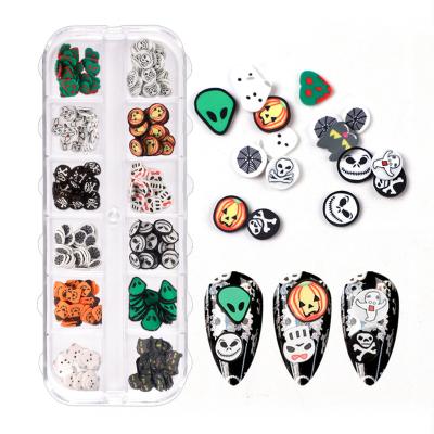 China Soft Nail Art Clay Beads African Devil Cartoon Halloween Clay Beads Pottery Ghost Pumpkin Skull Set for sale