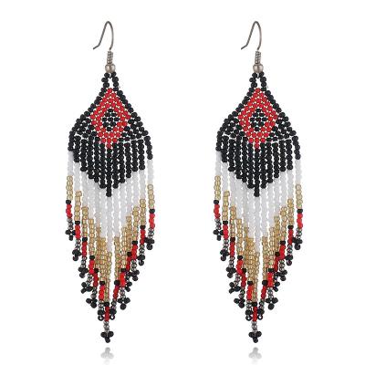 China BOHEMIA Drop Tassel Bohemian Colorful Seed Long Pearl Handmade Beaded Earrings Earring Women for sale