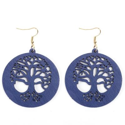 China TRENDY Fashion Tree of Life Colorful Round Wooden Dangle Earrings Wholesale for sale