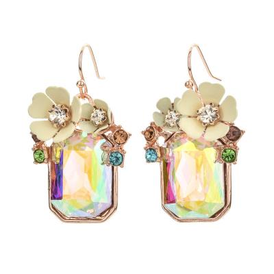 China Amazon CLASSIC Hot Sale Flower Colorful Rectangle Crystal Stone Drop Dangle Earrings For Women Girls for sale