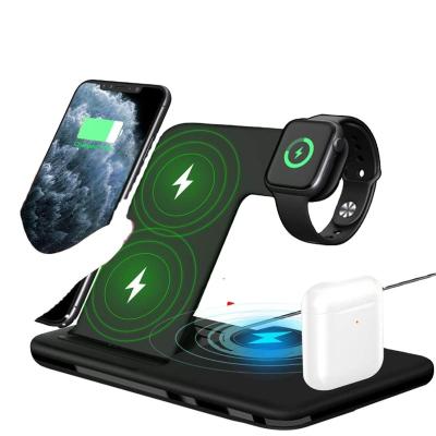 China Dropshipping 15W Fast Wireless Charger Stand Support for iPhone 12 XR 8 Apple Watch 4 in 1 Foldable Charging Dock for Airpods iWatch for sale