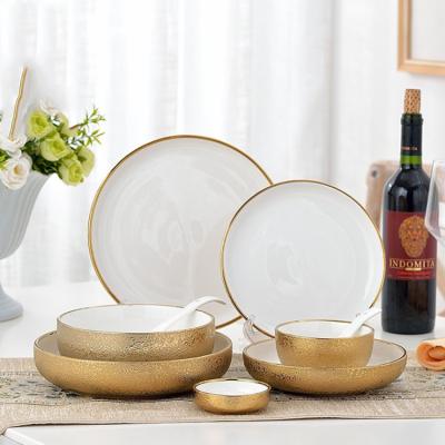 China New Hot Sale KIM KYLIN Viable Series Creative Matte Relief Gold Bowl Dish Porcelain Dinnerware Sets for sale