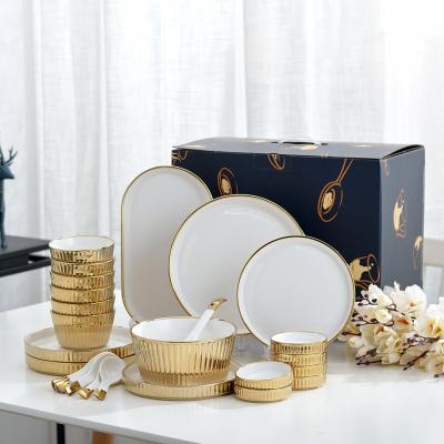 China Newest Design Gold Porcelain Dish Bowl Dish Dish Luxury Welding Tableware Dinner Set for sale